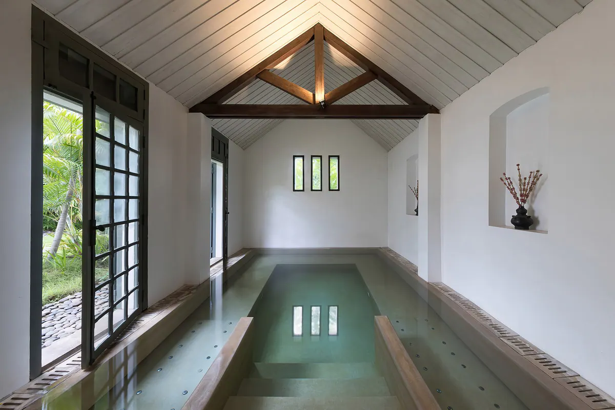 An indoor spa pool in natural light